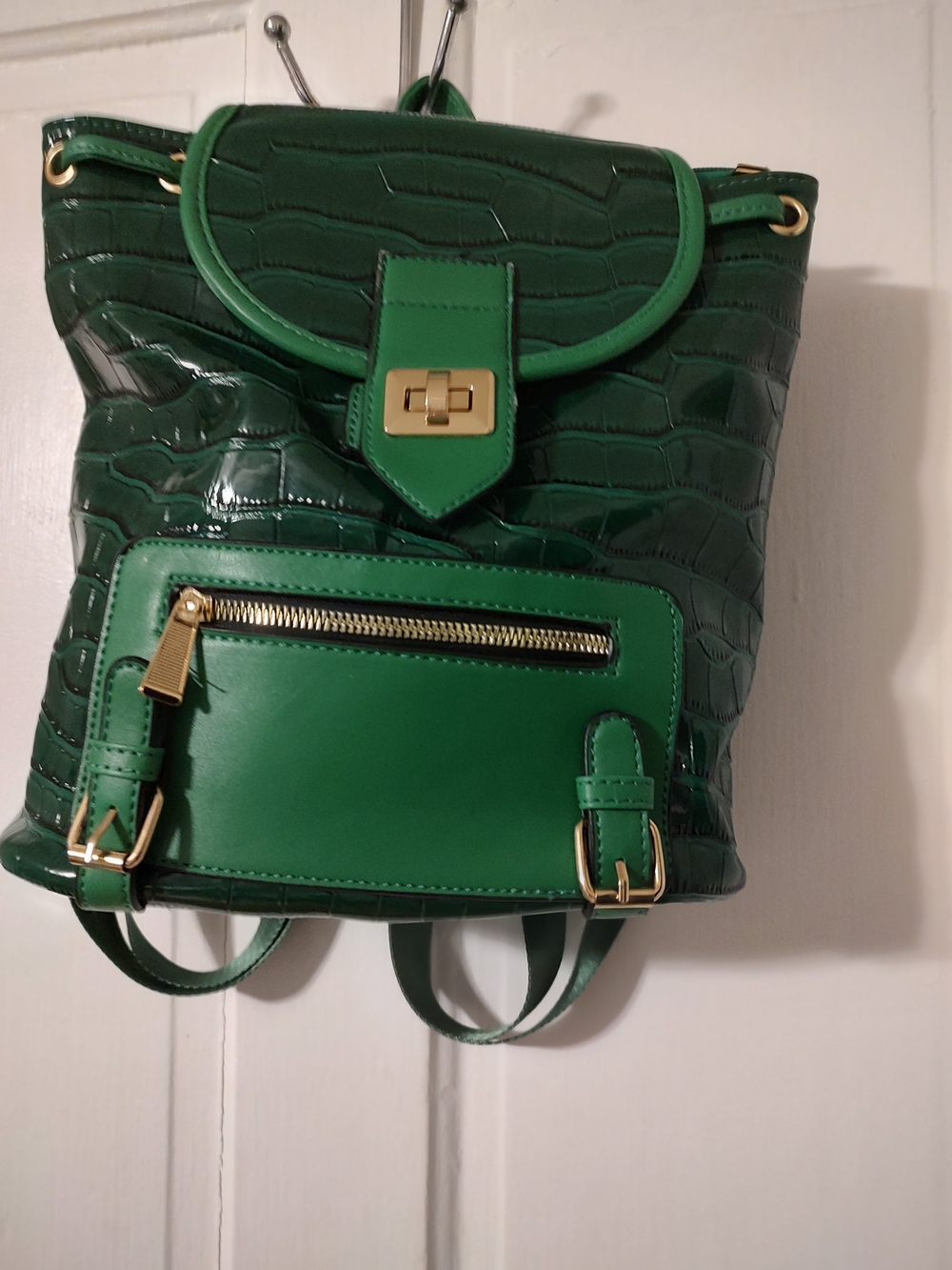Green Croc-Embossed Mini Backpack - Unbranded